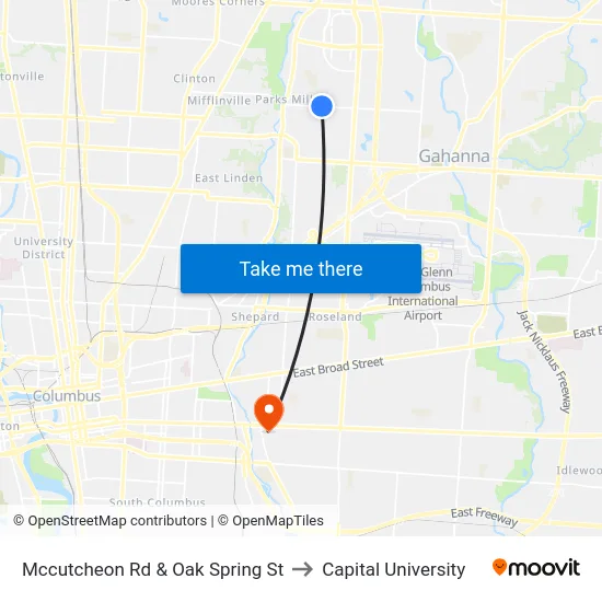 Mccutcheon Rd & Oak Spring St to Capital University map
