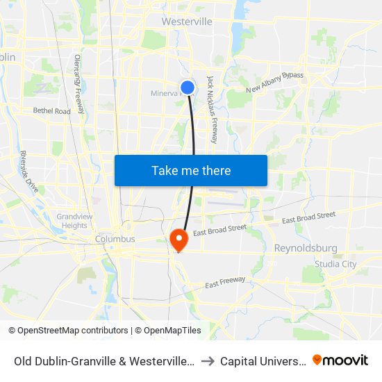 Old Dublin-Granville & Westerville Rd to Capital University map