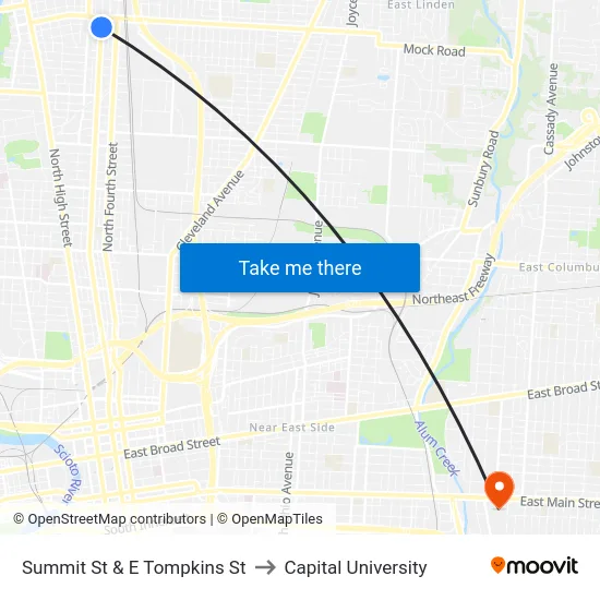Summit St & E Tompkins St to Capital University map