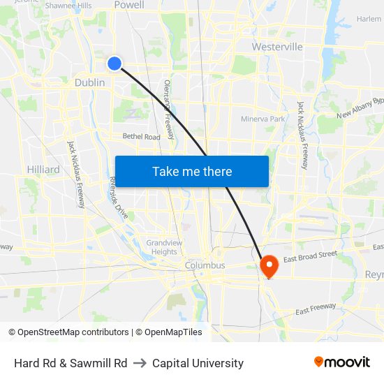 Hard Rd & Sawmill Rd to Capital University map