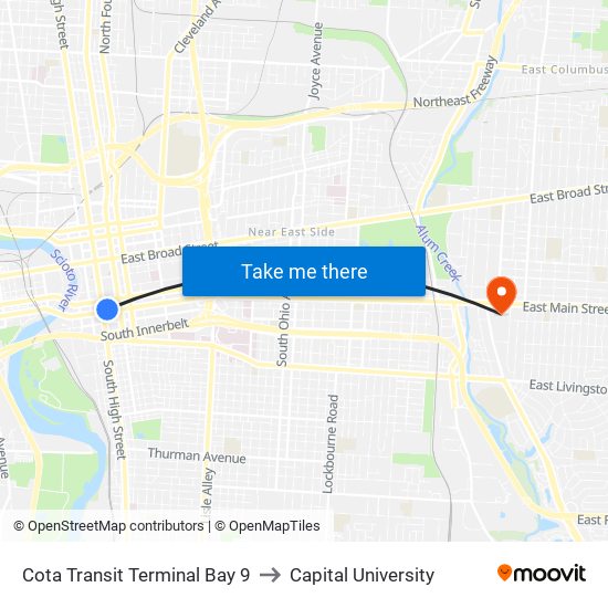 Cota Transit Terminal Bay 9 to Capital University map