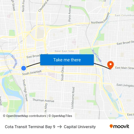 Cota Transit Terminal Bay 9 to Capital University map