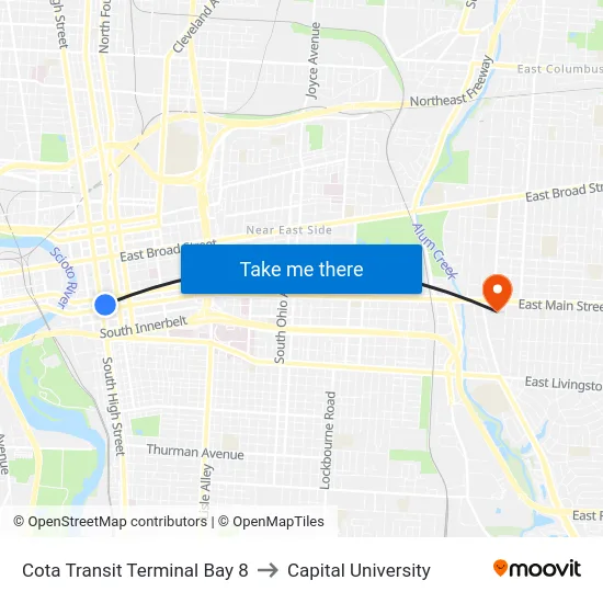 Cota Transit Terminal Bay 8 to Capital University map
