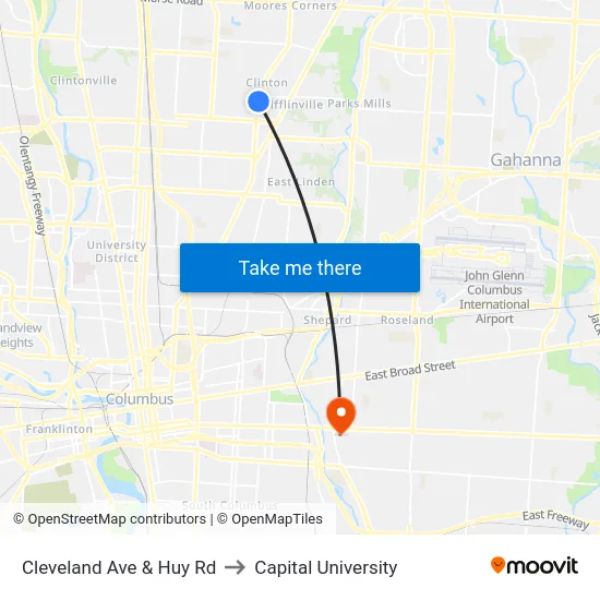 Cleveland Ave & Huy Rd to Capital University map