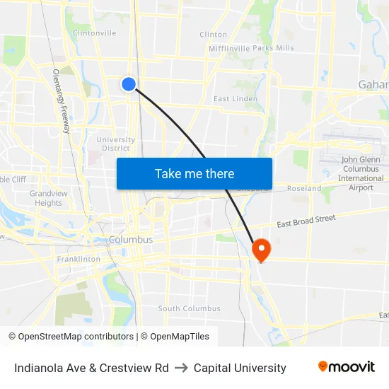 Indianola Ave & Crestview Rd to Capital University map