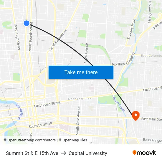 Summit St & E 15th Ave to Capital University map