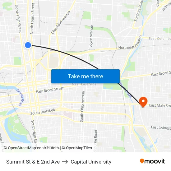 Summit St & E 2nd Ave to Capital University map