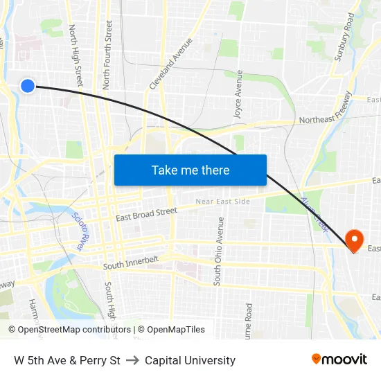 W 5th Ave & Perry St to Capital University map