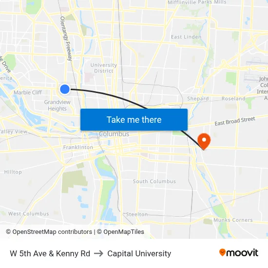 W 5th Ave & Kenny Rd to Capital University map