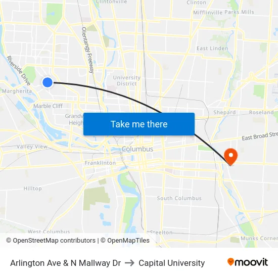 Arlington Ave & N Mallway Dr to Capital University map