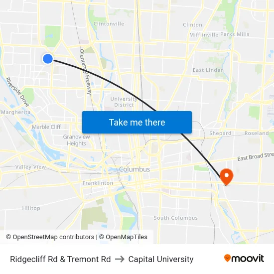Ridgecliff Rd & Tremont Rd to Capital University map