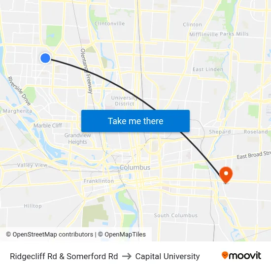 Ridgecliff Rd & Somerford Rd to Capital University map