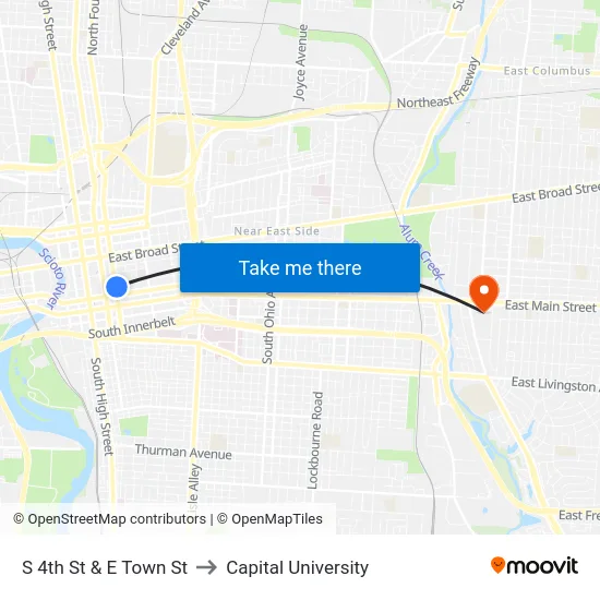 S 4th St & E Town St to Capital University map
