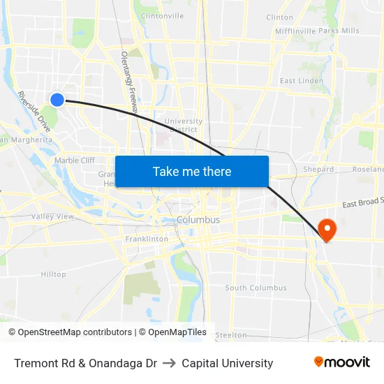 Tremont Rd & Onandaga Dr to Capital University map
