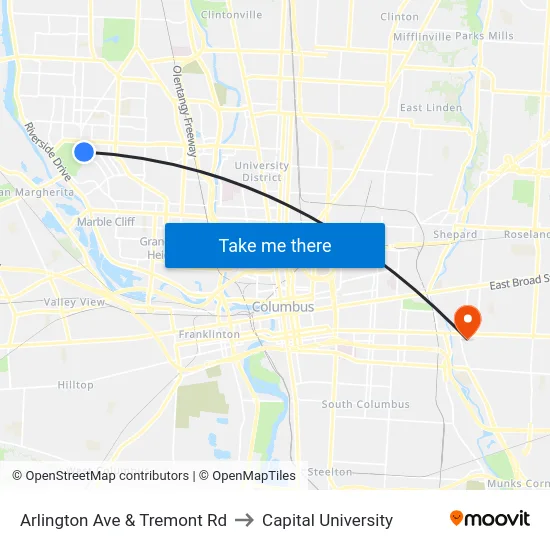 Arlington Ave & Tremont Rd to Capital University map