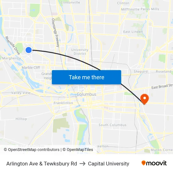 Arlington Ave & Tewksbury Rd to Capital University map