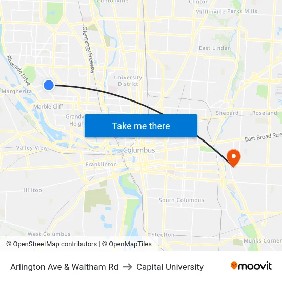 Arlington Ave & Waltham Rd to Capital University map