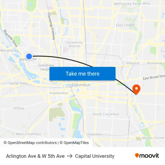Arlington Ave & W 5th Ave to Capital University map