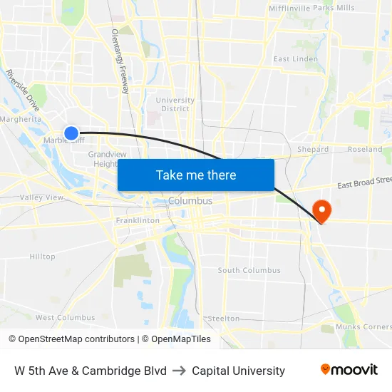 W 5th Ave & Cambridge Blvd to Capital University map