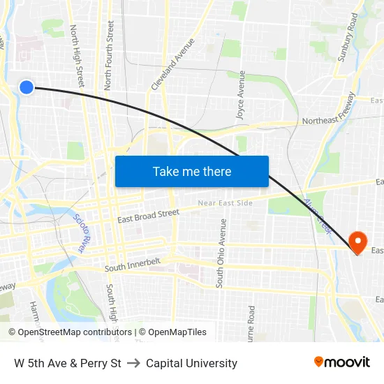 W 5th Ave & Perry St to Capital University map