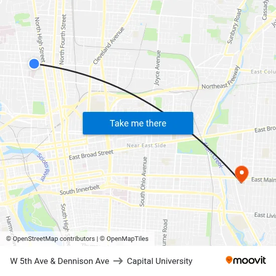 W 5th Ave & Dennison Ave to Capital University map