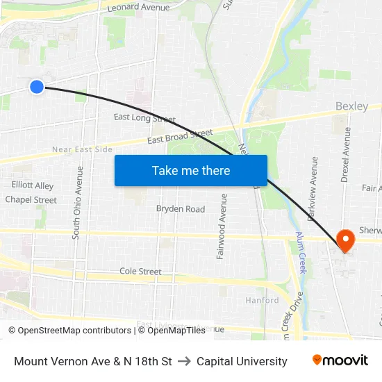 Mount Vernon Ave & N 18th St to Capital University map