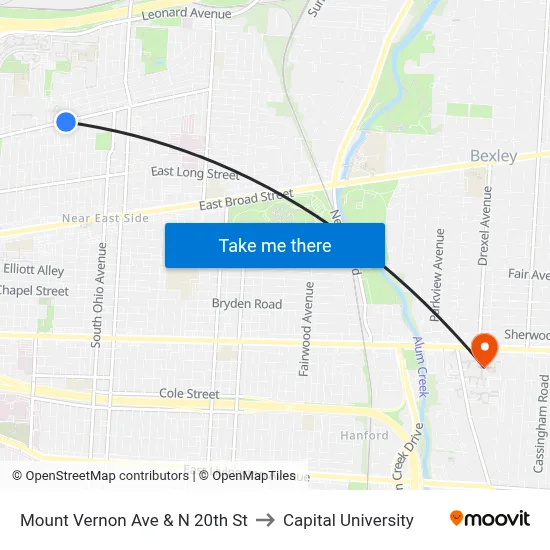 Mount Vernon Ave & N 20th St to Capital University map