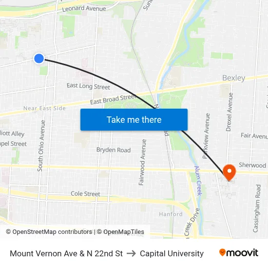 Mount Vernon Ave & N 22nd St to Capital University map