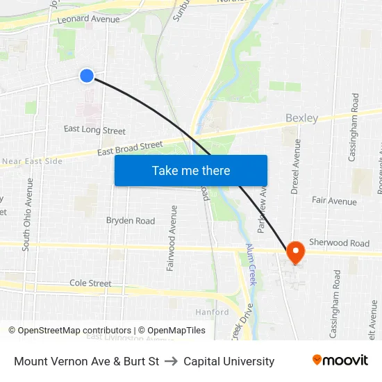Mount Vernon Ave & Burt St to Capital University map