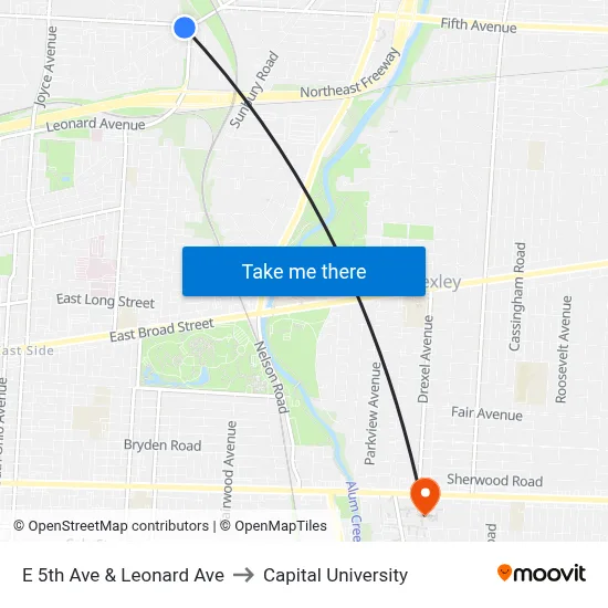 E 5th Ave & Leonard Ave to Capital University map
