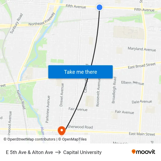 E 5th Ave & Alton Ave to Capital University map