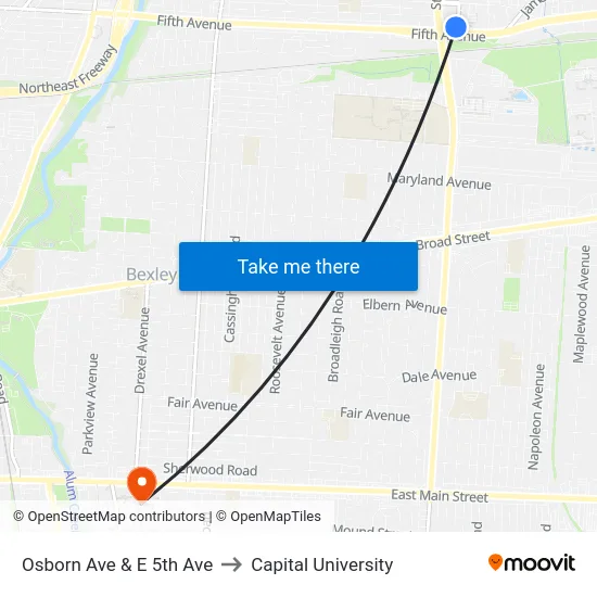 Osborn Ave & E 5th Ave to Capital University map