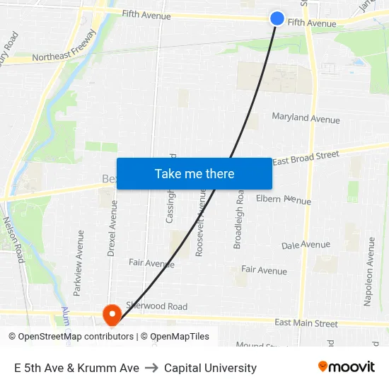 E 5th Ave & Krumm Ave to Capital University map