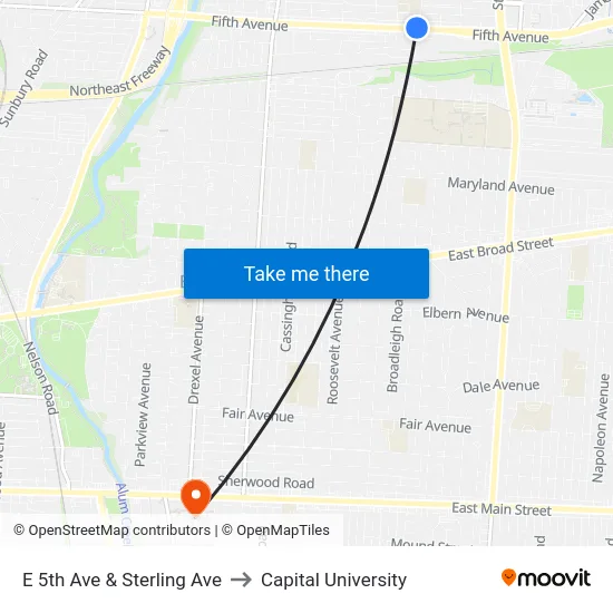 E 5th Ave & Sterling Ave to Capital University map