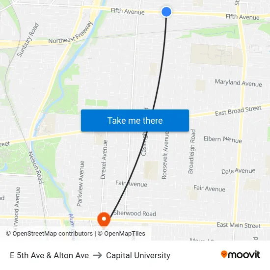 E 5th Ave & Alton Ave to Capital University map