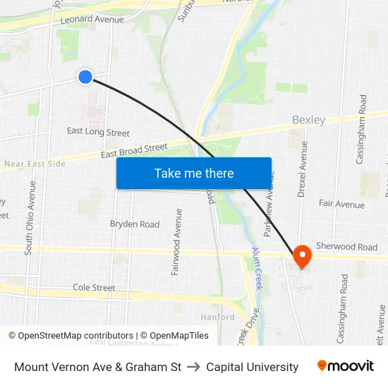 Mount Vernon Ave & Graham St to Capital University map