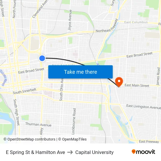 E Spring St & Hamilton Ave to Capital University map