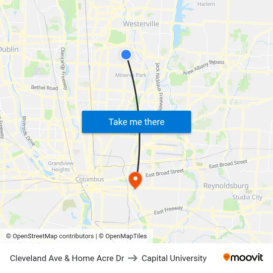Cleveland Ave & Home Acre Dr to Capital University map