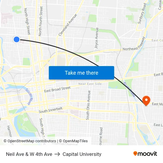 Neil Ave & W 4th Ave to Capital University map