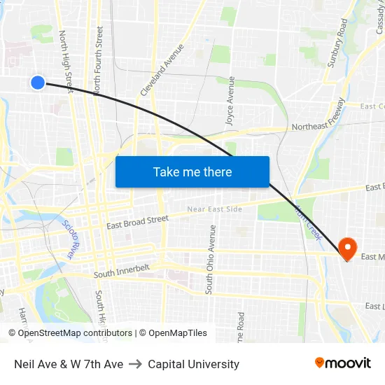 Neil Ave & W 7th Ave to Capital University map