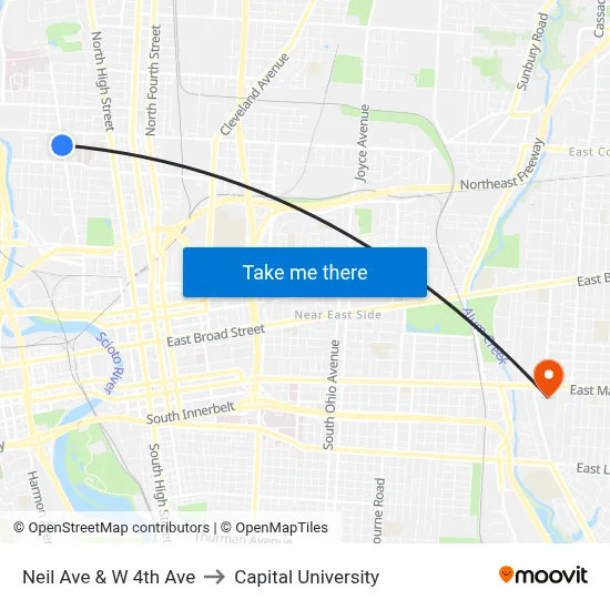 Neil Ave & W 4th Ave to Capital University map