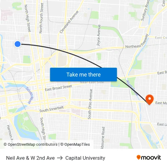 Neil Ave & W 2nd Ave to Capital University map