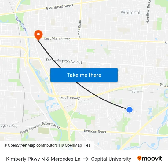 Kimberly Pkwy N & Mercedes Ln to Capital University map