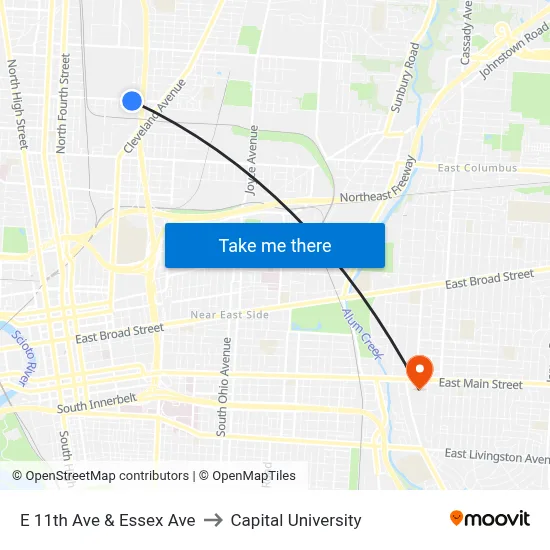 E 11th Ave & Essex Ave to Capital University map