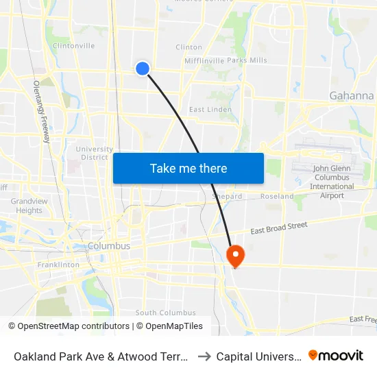 Oakland Park Ave & Atwood Terrace to Capital University map