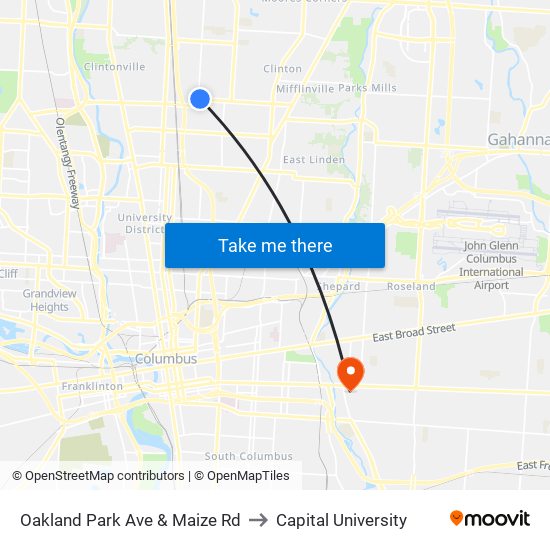 Oakland Park Ave & Maize Rd to Capital University map