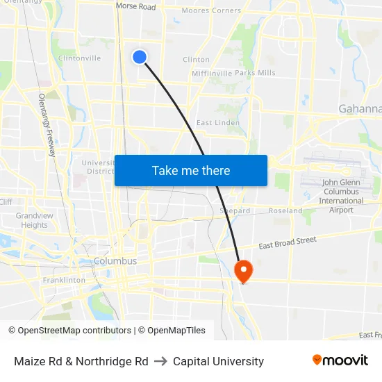 Maize Rd & Northridge Rd to Capital University map