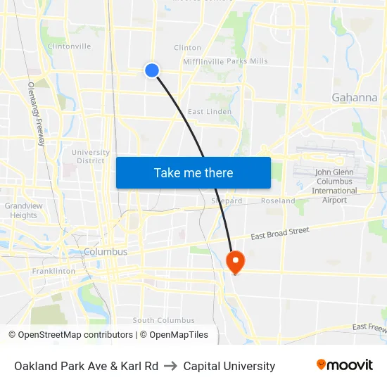 Oakland Park Ave & Karl Rd to Capital University map