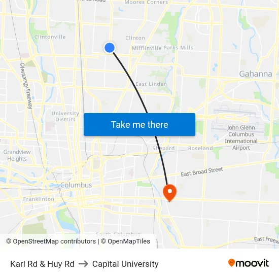 Karl Rd & Huy Rd to Capital University map