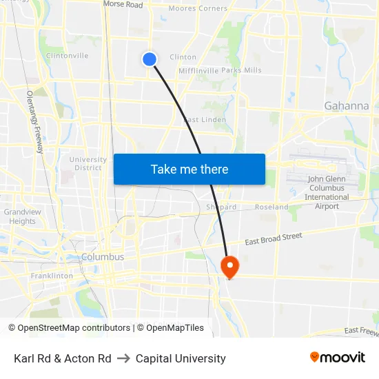 Karl Rd & Acton Rd to Capital University map